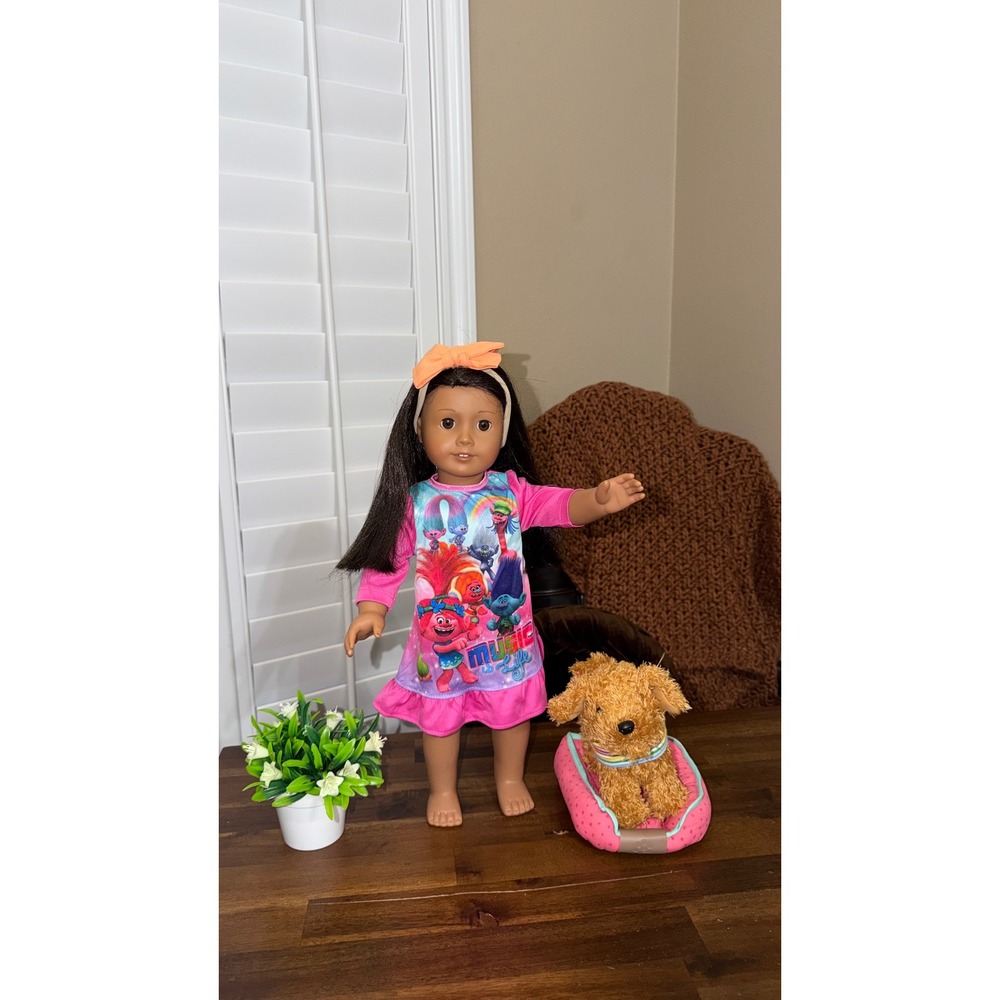 American Girl Doll Trolls Nightgown Set with Plush Puppy and Pet Bed